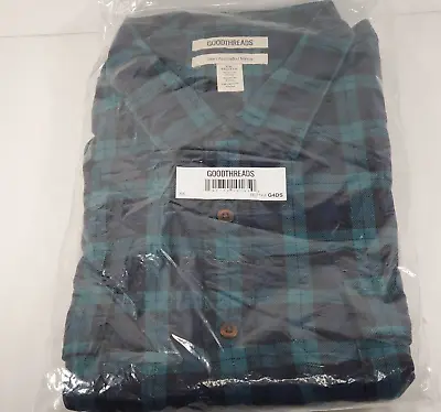 Goodthreads Men's SZ XXL Slim-Fit Brushed Flannel Shirt Navy/Green Plaid NEW • $14.98