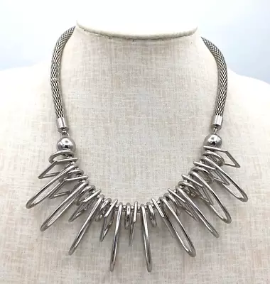 £6 • Buy M&S Chunky Silvertone Necklace Modernist Retro Geometic Shapes Statement Silver
