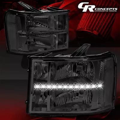 Pair Smoked Clear Side Led Drl Headlight For 2007-2014 Gmc Sierra 1500 2500 3500 • $136.99