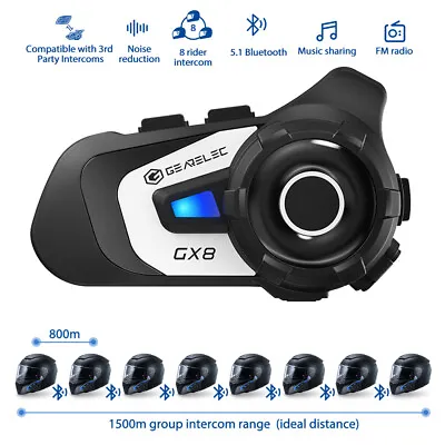 Motorcycle Helmet Intercom Bluetooth Headset 8 Riders Communicate Music Share FM • $42.29
