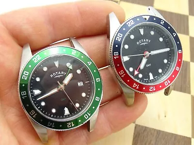 ROTARY GMT 40mm Men's Pepsi & Green Bezel Wristwatch Head X 2 • £11.05