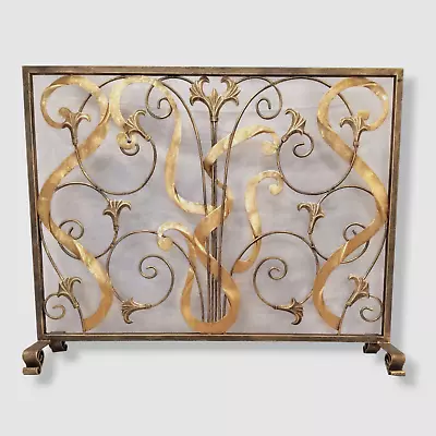 $661 Dr Livingstone I Presume? Ribbon Gold Single Panel Iron Fireplace Screen • $211.18