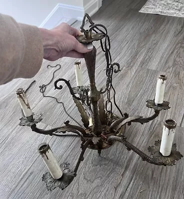 Vintage 5 Arm Brass Chandelier Light Made In Spain • $75