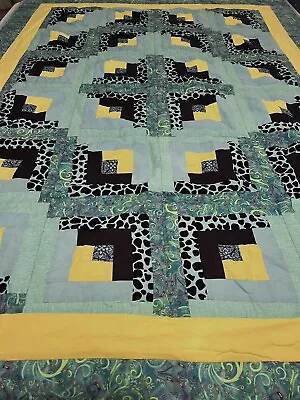 Vintage Handmade Barn Raising Log Cabin Quilt 56x74 #116 • $22.95