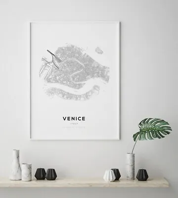 Map Of Venice Venice Italy Map Print Art Poster Choose Your Size. • £23.75
