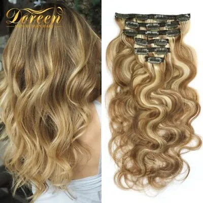 120G Wavy Clip In Extensions Human Hair Remy European Hair Clip Ins Body Wave • $234.53