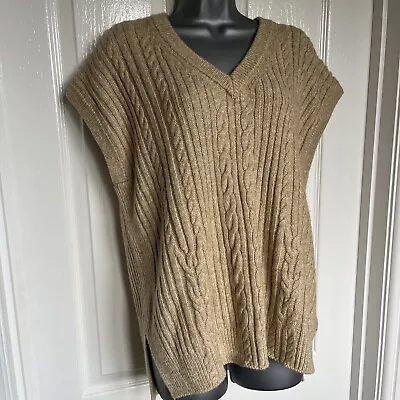 M&S Sleeveless Jumper Size M Camel Brown Oversized V Neck Tunic • £8.99