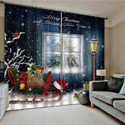 3D Christmas Window Curtains Wall Curtain Home Bedroom Wall Decoration 2 Panels • £16.06