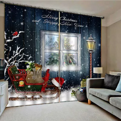 3D Christmas Window Curtains Wall Curtain Home Bedroom Wall Decoration 2 Panels • £16.06