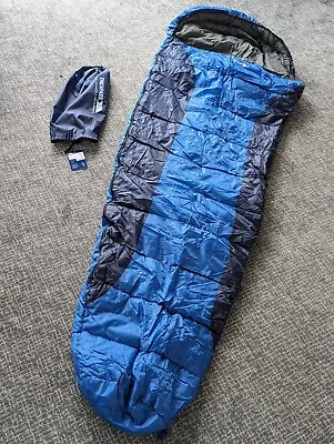 Trespass Siesta 1-2 Season Sleeping Bag Blue Mummy Style Hood Camping Festival • £22.99