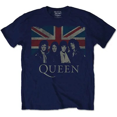 Queen T Shirt Union Jack Vintage Official Mens Navy Blue Freddie Mercury Rock • £9.99