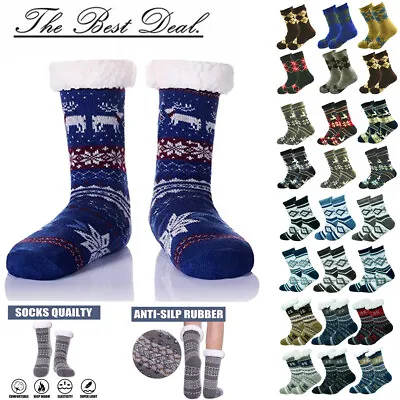 Mens Winter Sherpa Fleece-lined Cozy Fuzzy Thermal Slipper Socks Size 7-13 Lot • $59.99