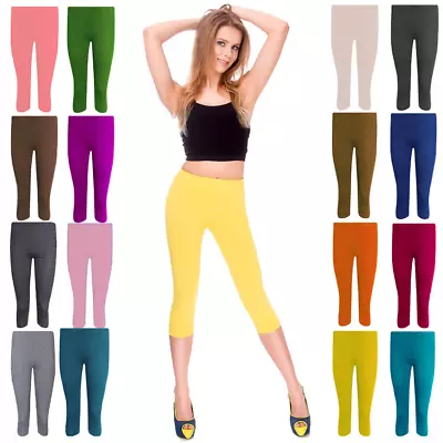 Womens 3/4 Leggings Soft Active Wear Casual Cropped Pants Size 8-26 • £5.49