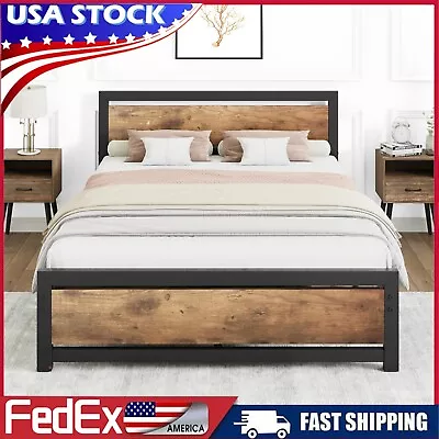 Full Queen King Size Bed Frame With Wooden Headboard Heavy Duty Metal Platform • $129.99