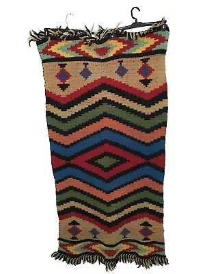 Vintage Handmade Aztec Southwest Wool Blanket Throw Tapestry Hanging 33 X66' • $69.99