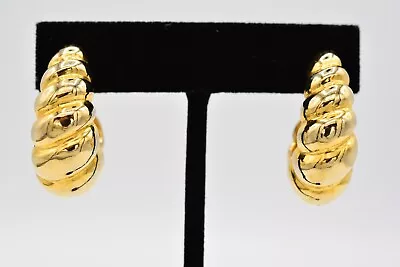 Les Bernard Vintage Clip Earrings Gold Tone Heavy Hoops Signed 1980s  BinAK • $26.36