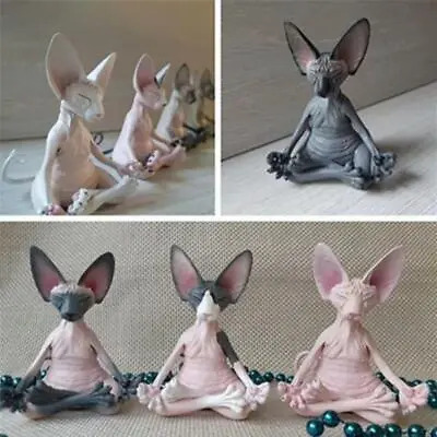 Cat Meditate Collectible Figurines Miniature Handmade Decor Animals Figure T__- • $8.69