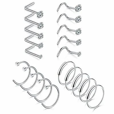 22PCS 20G Nose Hoop Stud Rings L-Shaped Stainless Steel Nose Rings Body Piercing • $9.99