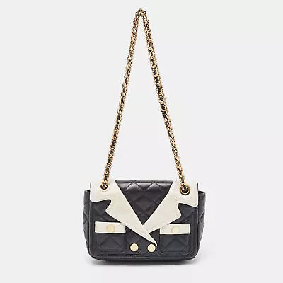 Moschino Black/White Quilted Leather Jacket Shoulder Bag • $192.15