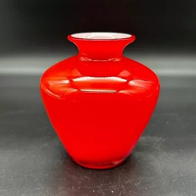 Vibrant  Red Cased White Blown Glass Vase • $24.95