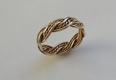 £250 • Buy Early Welsh Clogau 9ct Gold Weave Twist Band Ring Yellow & Rose Gold Size K