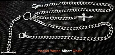 Vintage Look Extra Strong Pocket Watch Albert Double Chain With Fob & T-Bar • $22.85