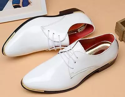 Men Shiny Formal Lace Up Pointy Toe Wedding Dress Patent Leather Business Shoes • £36.14