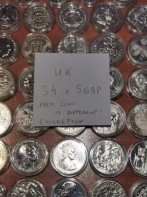 34 X UNITED KINGDOM 5GBP FIVE POUNDS  SET Collection UK Each Coin Is Different • £299