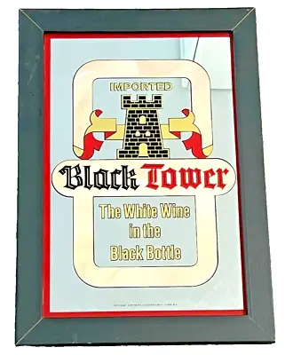 Vintage Black Tower Mirror Bar Sign Wood Frame White Rhine Wine Beer Mancave • $16.99