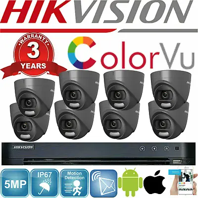 Hikvision CCTV DVR 5MP ColorVu Dome Camera Grey DS-2CE72HFT-F IP67 Bundle KIT • £254.99