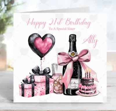 Personalised Pink Birthday Card 18th 21st Daughter Niece Granddaughter Mum • £2.99