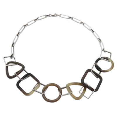 $750.40 • Buy HERMES Buffalo Horn Link Chain Necklace Sterling Silver