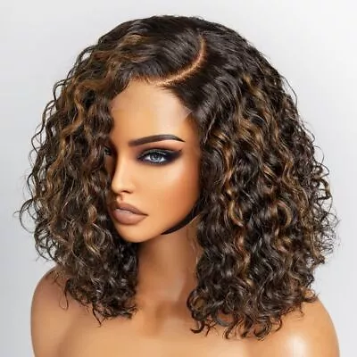 Bob Black And Blonde Wig Short Curly 4x4 Lace Front 100% Human Hair Wig Glueless • $99.99