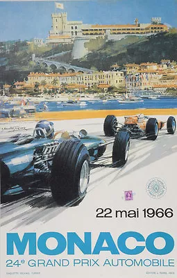 VINTAGE 1966 MONACO GRAND PRIX AUTO RACING POSTER PRINT 36x23 9MIL PAPER • $39.95