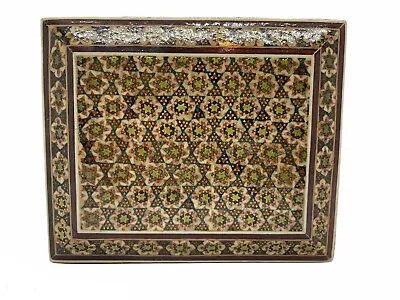 Persian Khatam Micro Mosaic Inlay Trinket Jewelry Box Gold Brown Red White • $49.95