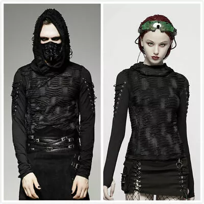 Punk Men Long Sleeves Hooded Black Steampunk Gothic Top Rock Visual Kei T-Shirt • $67.99