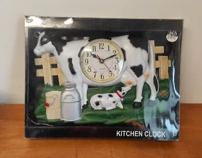 Ceramic Novelty Black And White Cow Farm Yard Clock Baby Cow & Milk Jugs Quartz • £9.99