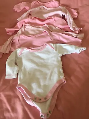 6 X Long Sleeve Baby Grows/Vests Girl Pink/white 0-3 Months • £2.50