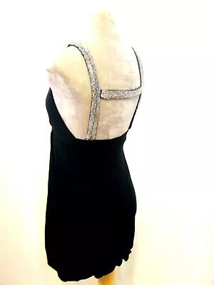 Miss Selfridge Black Silver Sparkle Beaded Backless Bubble Hem Mini Dress S • £25