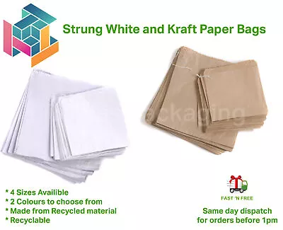 Paper Bags Strung Brown & White Kraft Food Sandwich Takeaway Grocery Bag • £37.02