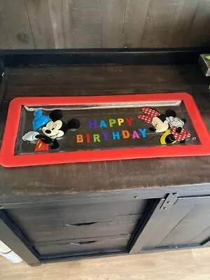 Disney Mickey & Minnie Mouse Happy Birthday Glass Tray 19”x8” Party Decoration • $16