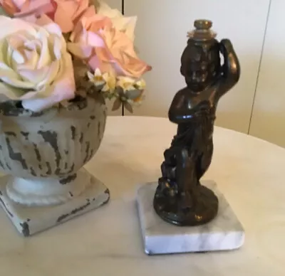 Vintage Cherub Cherubim Angle Or Angelic Figural Lamp Base Part With Marble Base • $22.99