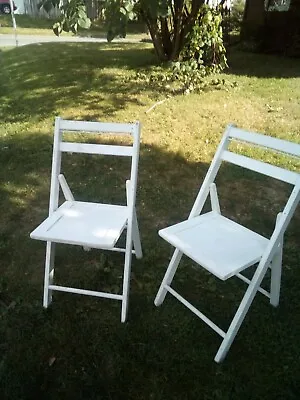 Vintage Oak Wood Painted Whait Slat Folding Chairs • $48.89