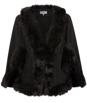 £32.95 • Buy Coast Black Suedette Faux Fur Trim Cape Party Jacket Super Soft Formal Warm