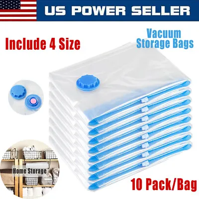 $15.85 • Buy 10 X Jumbo Vacuum Storage Bags Travel Space Saver Garment Seal Clothes Hand Pump