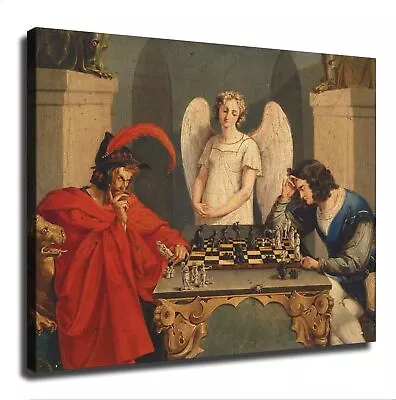 Faust And Mephistopheles Playing Chess Vintage Canvas Poster Modern Aesthetic • $27.90