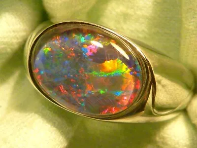 Mens Opal Ring Sterling Silver Natural Opal Triplet. 14x10mm Oval  Item 190488. • $173.07