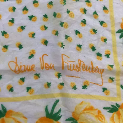 Silk Diane Von Furstenberg Square Yellow Rosebud Floral Scarf Vintage • $15