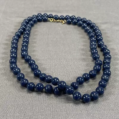 Vintage Signed Monet Necklace Navy Blue Beaded 30  Costume Fashion Jewelry • $12.74