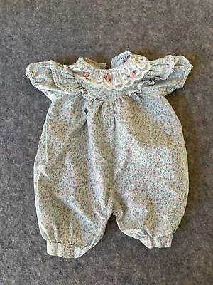 Vintage Sweetheart Rose 6-9M Infant Baby Romper Floral Cotton Back Button USA • $29